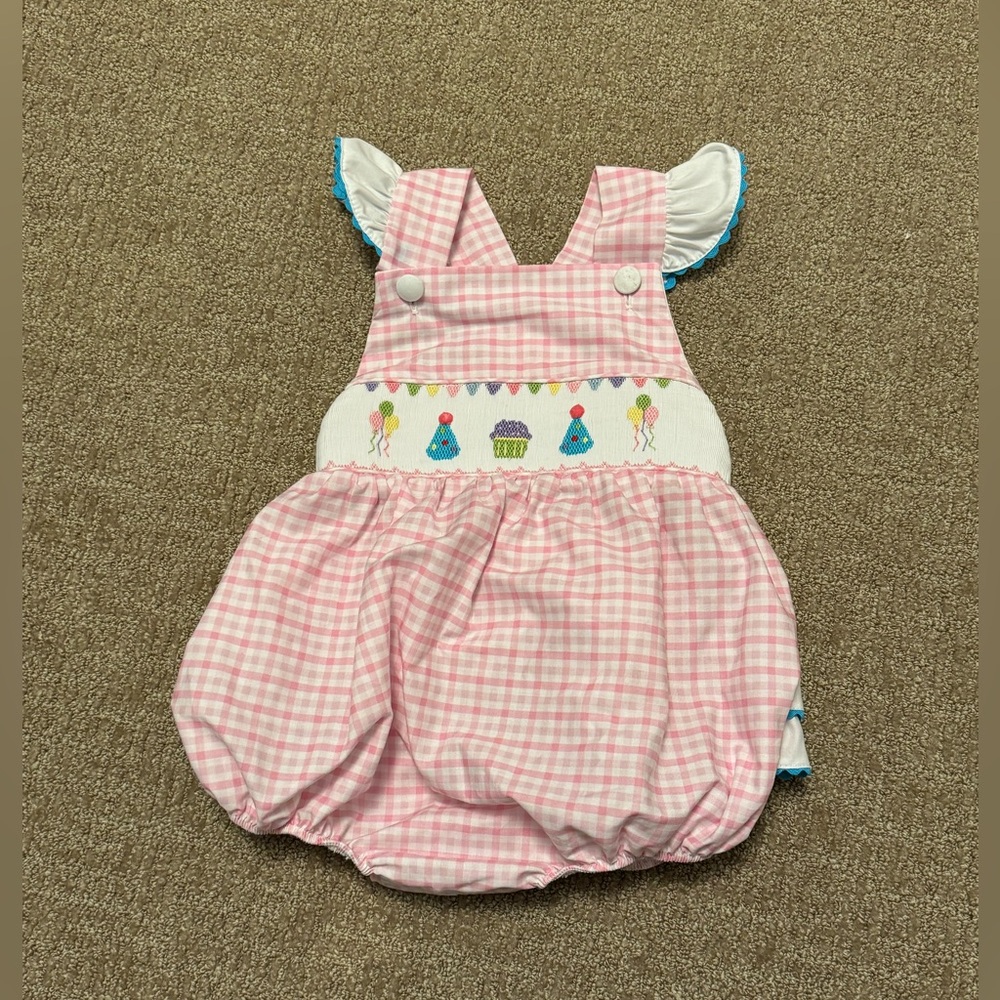 Classic Whimsy Birthday Girl Smocked Pink Gingham Bubble